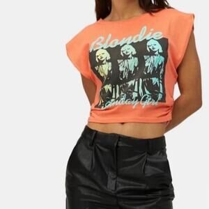 Daydreamer Sz M Blondie Sunday Girl Printed Graphic Tee Orange Ruched
